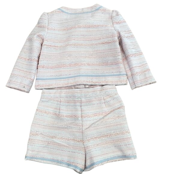Janie and Jack Boucle Tweed "All Abloom" 2-Piece Jacket & Shorts Set Bow Accent - Picture 6 of 7